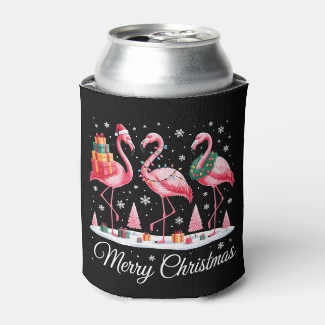 Frohe Weihnachts Flamingo Light Weihnachtsmannmütz Dosenkühler (Kanne Vorderseite)