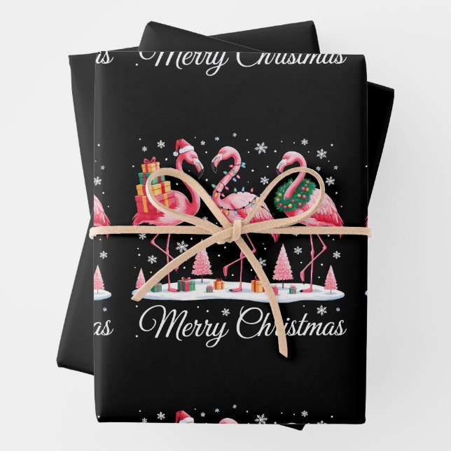 Frohe Weihnachts Flamingo Light Weihnachtsmannmütz Geschenkpapier Set (Beispiel)