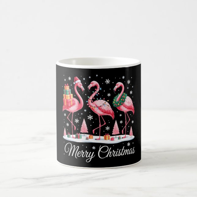 Frohe Weihnachts Flamingo Light Weihnachtsmannmütz Kaffeetasse (Mittel)