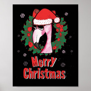 Frohe Weihnachts Flamingo Weihnachtsmannmütze Sonn Poster