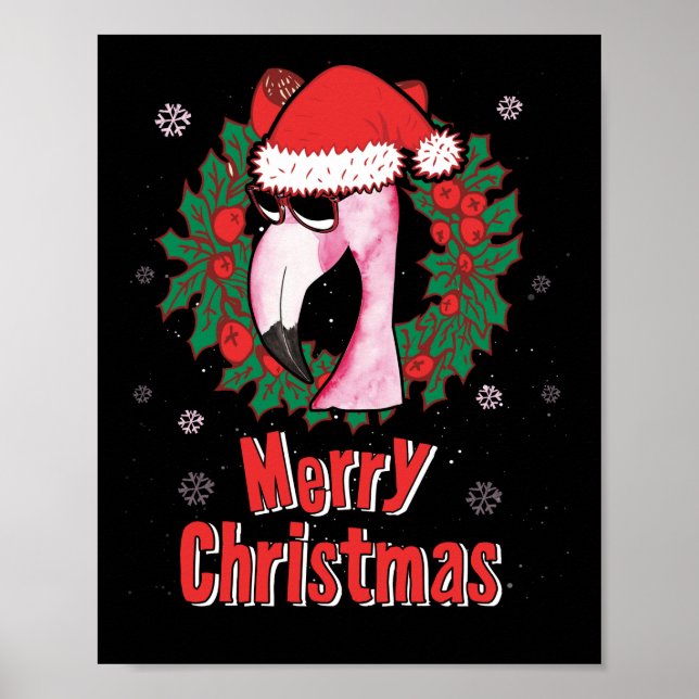 Frohe Weihnachts Flamingo Weihnachtsmannmütze Sonn Poster (Vorne)