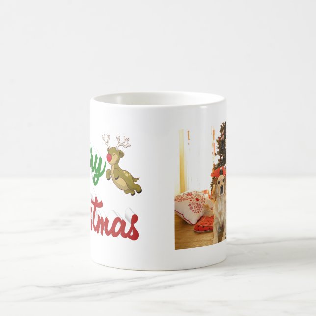Frohe Weihnachts-Flying Rentier-Foto-Skript Kaffeetasse (Mittel)