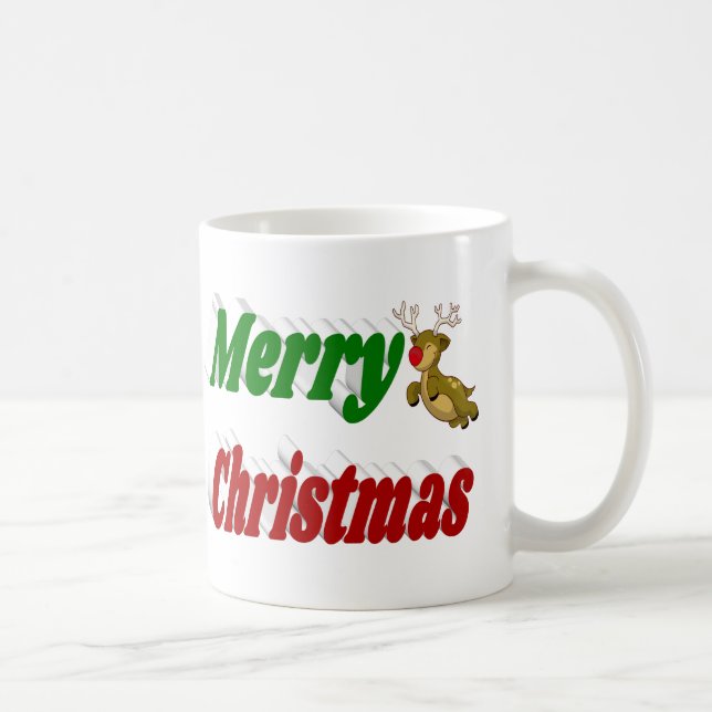 Frohe Weihnachts-Flying Rentier-Halbtypografie Kaffeetasse (Rechts)