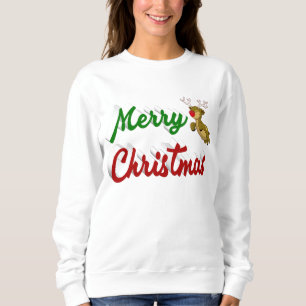 Frohe Weihnachts-Flying Rentier Rot-Grün-Skript Sweatshirt