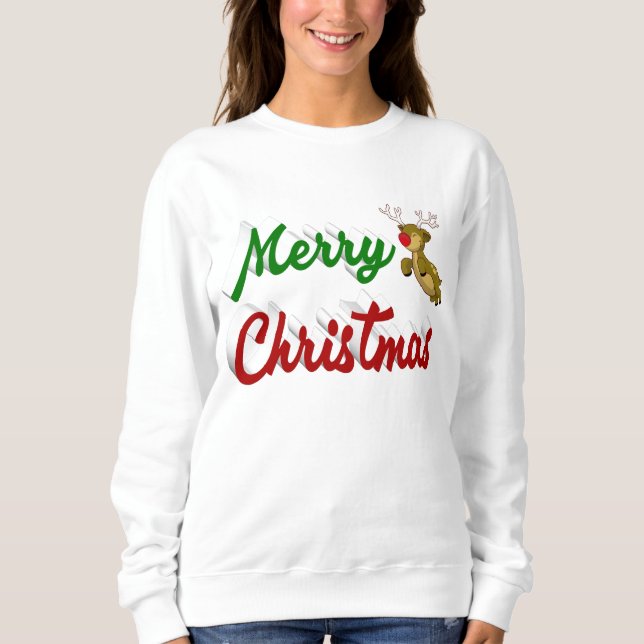 Frohe Weihnachts-Flying Rentier Rot-Grün-Skript Sweatshirt (Vorderseite)