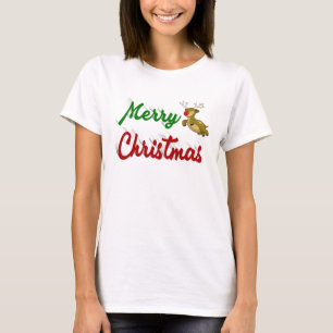 Frohe Weihnachts-Flying Rentier Rot-Grün-Skript T-Shirt