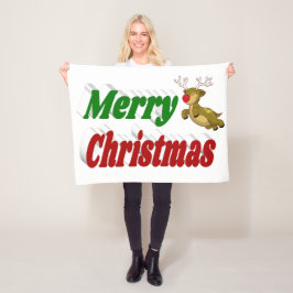 Frohe Weihnachts-Flying Rentier-Typografie Fleecedecke