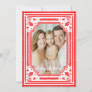 Frohe Weihnachts Folk Red Skandinavien Design Feiertagskarte