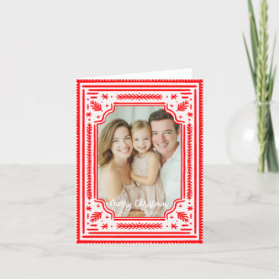 Frohe Weihnachts Folk Red Skandinavien Design Feiertagskarte