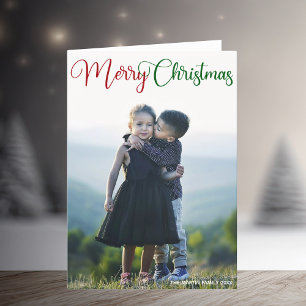 Frohe Weihnachts-Foto Chic Red Green geklappt Feiertagskarte