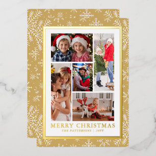 Frohe Weihnachts Foto Collage Gold Snowflake Folien Feiertagskarte
