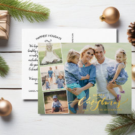 Frohe Weihnachts Foto Collage Hand Lettered Gold Folien Feiertagspostkarte