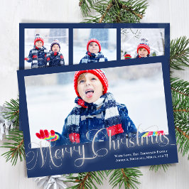 Frohe Weihnachts Foto Collage Navy Blue Script Feiertagskarte