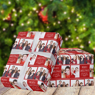 Frohe Weihnachts Foto Collage Niedlich Custom Red Geschenkpapier