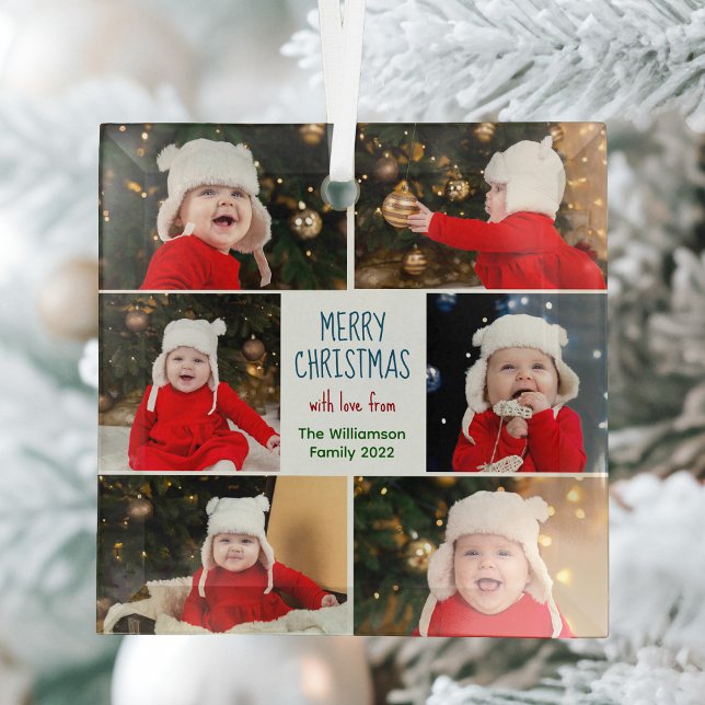 Frohe Weihnachts Foto Collage Niedliche Custom Ges Ornament Aus Glas (Von Creator hochgeladen)