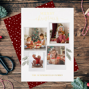Frohe Weihnachts Foto Collage Script Gold Folien Feiertagskarte