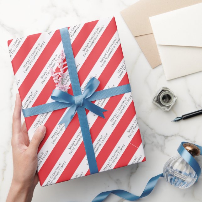 Frohe Weihnachts-Foto Custom Text Red Candy Cane Geschenkpapier (Schenken)