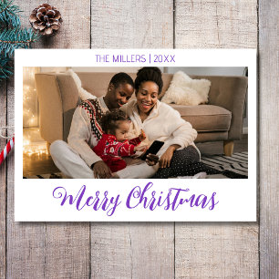 Frohe Weihnachts Foto Family Deep Amethyst Text Feiertagskarte