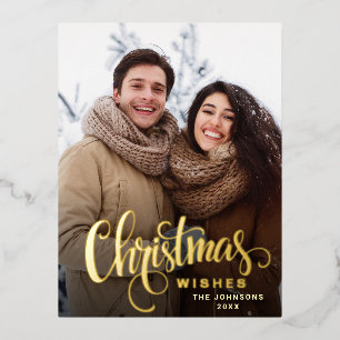 Frohe Weihnachts-FOTO Gruß Gold Folien Feiertagspostkarte
