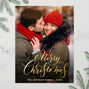 Frohe Weihnachts-FOTO Gruß Gold Folien Feiertagspostkarte