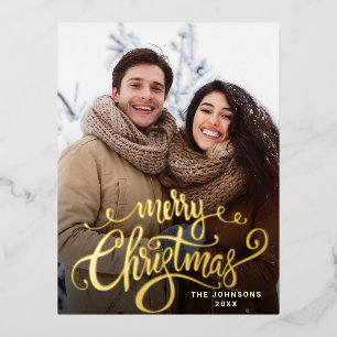 Frohe Weihnachts-FOTO Gruß Gold Folien Feiertagspostkarte