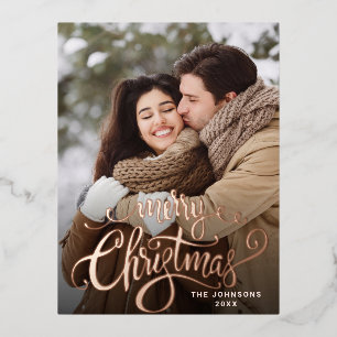 Frohe Weihnachts-FOTO Gruß Rose Gold Folien Feiertagspostkarte