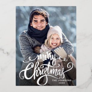 Frohe Weihnachts-FOTO Gruß Silber Folien Feiertagspostkarte