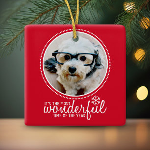 Frohe Weihnachts Foto Grußkarte Rot Wunderbar Keramikornament