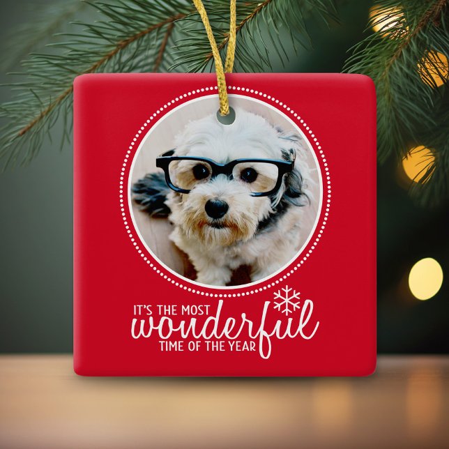 Frohe Weihnachts Foto Grußkarte Rot Wunderbar Keramikornament (Photo Christmas Ornament)