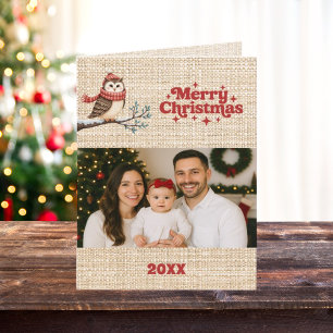 Frohe Weihnachts-Foto Jahr in Review beige Burlap Feiertagskarte