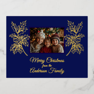 Frohe Weihnachts-Foto Mitternacht Blue Folien Feiertagspostkarte