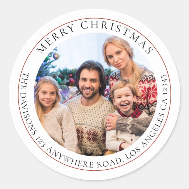 Frohe Weihnachts-Foto Name Rücksendeadresse Runder Aufkleber (Vorderseite)