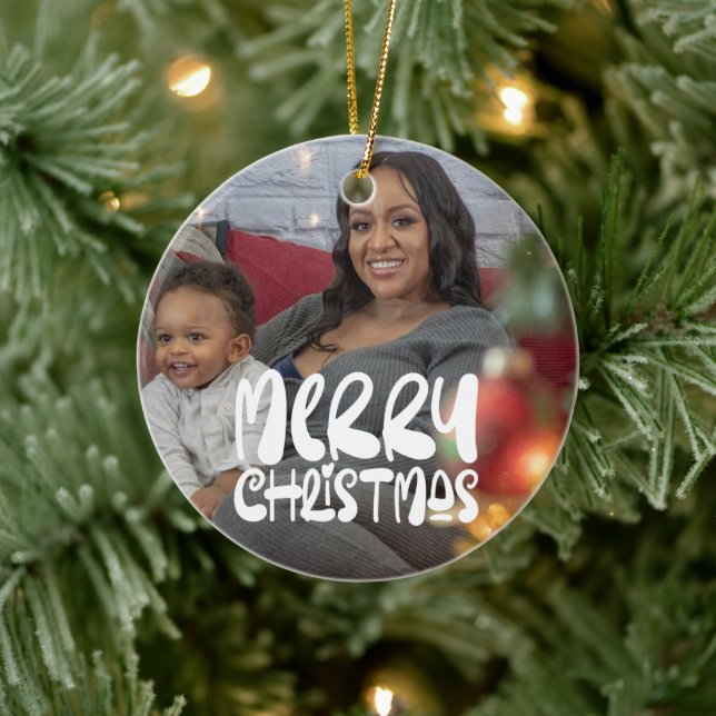 Frohe Weihnachts-Foto Personalisiert Keramik Ornament (Baum)