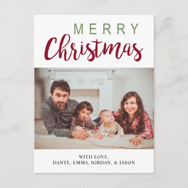 Frohe Weihnachts-Foto Postkarte Rot Grün Elegant (Vorderseite)