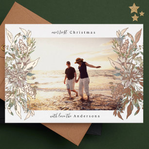 Frohe Weihnachts-Foto Rose Gold Botanische Flora Folien Feiertagskarte