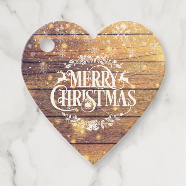 Frohe Weihnachts-Foto Rustikale Holzschneeflocken Geschenkanhänger (Vorderseite)