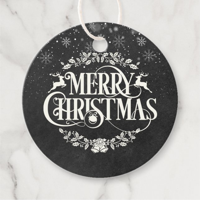 Frohe Weihnachts-Foto Schwarz-Weiß-Tafel Geschenkanhänger (Vorderseite)