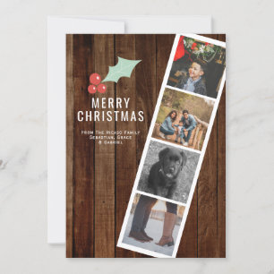 Frohe Weihnachts-Foto-Stand Holly und Holz Feiertagskarte