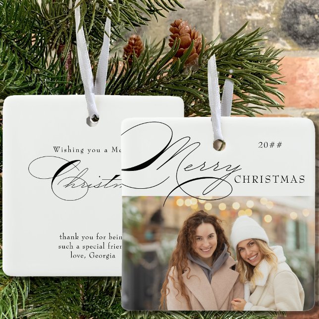 Frohe Weihnachts-Foto und elegante Kalligrafie Keramikornament (Von Creator hochgeladen)