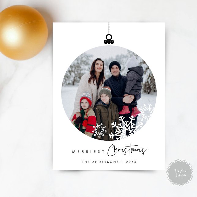 Frohe Weihnachts-Foto, wünscht Ball Postkarte (Merriest Christmas Family Photo, Season Greeting Wishes Ball Layover Postcard)