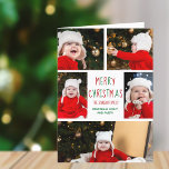 Frohe Weihnachts-FotoCollage mit Jahresbrief Feiertagskarte<br><div class="desc">Diese niedliche, moderne Weihnachtskarte zeichnet sich durch ein elegantes Layout aus 5 Fotos der Familie auf weißem Hintergrund mit hübscher rot-grüner Typografie aus. Diese schöne Kinderreisekarte zeigt die Fotocollage Ihres eigenen Fotos, die Ihre festliche Botschaft und den Familiennamen in Grün umgibt. Fügen Sie Ihren jährlichen Buchstaben in roter Schrift hinzu....</div>