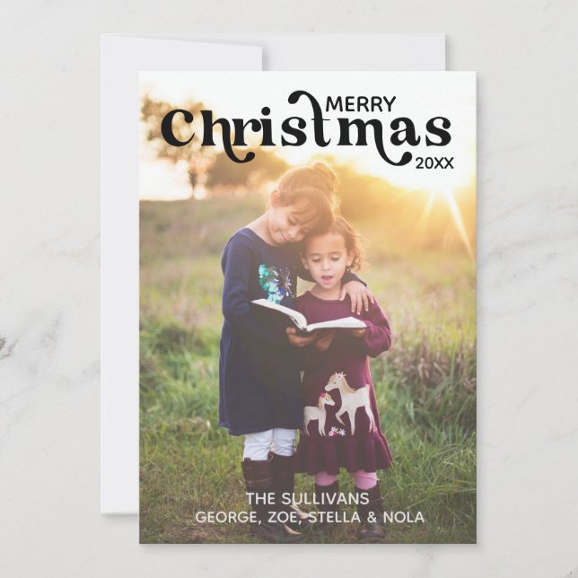 Frohe Weihnachts-Fotokarte | Vertikal, schwarz Einladung (Vorderseite)