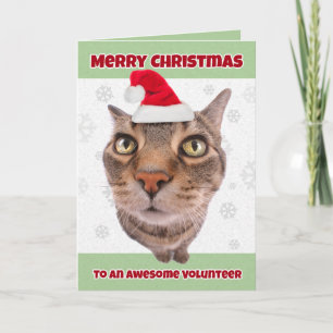 Frohe Weihnachts-Freiwillige Katze in Weihnachtsma Feiertagskarte