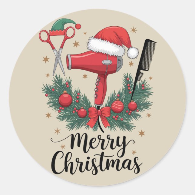 Frohe Weihnachts-Friseur Weihnachten Friseur Xmas  Runder Aufkleber (Vorderseite)