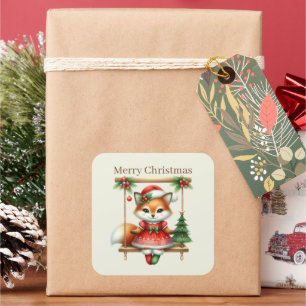 Frohe Weihnachts-Fuchs fügen Text Quadratischer Aufkleber
