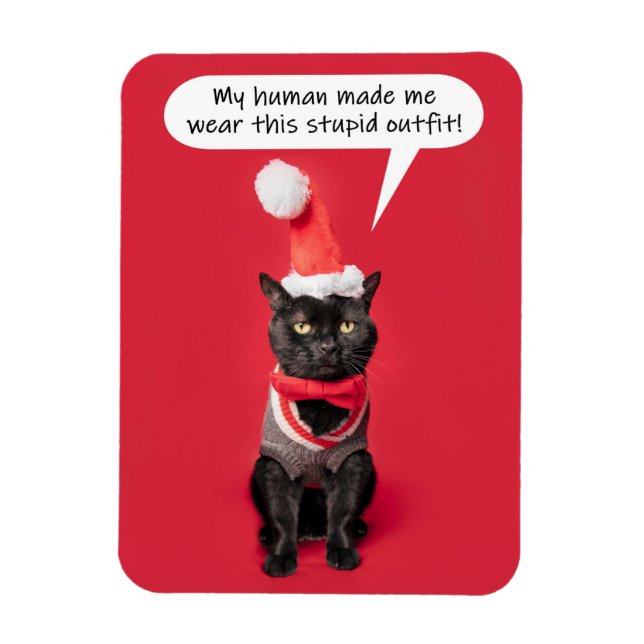 Frohe Weihnachts Funny Cat im Ferienhaus Outfit Magnet (Vertikal)