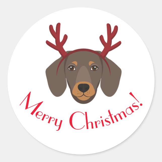 Frohe Weihnachts Funny Dackel Rentier Sticker (Vorderseite)