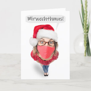 Frohe Weihnachts-Funny-Frau im Gesicht Maske Feiertagskarte