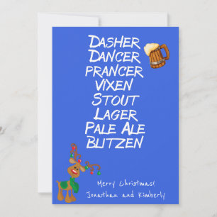 Frohe Weihnachts Funny Reindeer Names Beer Feiertagskarte