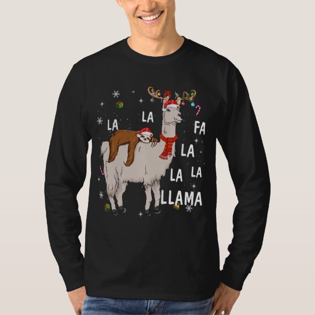 Frohe Weihnachts Funny Sloth Riding Llama Reindeer T-Shirt (Vorderseite)
